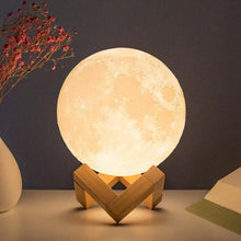 Lampe lune 3D avec pied en bois